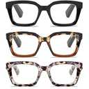3 Pack Readers for Women Oprah Style Square Reading Glasses with Spring Hinge Blue Light Blocking for Men Ladies HCB +1.25