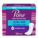 Poise Ultra Thin Incontinence Pads, 6 Drop Ultimate Absorbency, Long Length, 26 Count