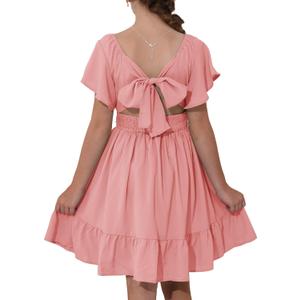blibean Girls Summer Tie Back Dress Tween Kids Off Shoulder Dresses Size 4-15 Years (12-13 Years)
