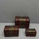 3-Set Wood Treasure Chest Decorative Boxes with Flower Motifs - Vintage Style Small Treasure Box Set for Jewelry, Coin Collection, Bathroom and Home Dcor (3 Sizes)