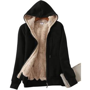 Yeokou Women's Casual Full Zip Up Sherpa Lined Hoodie Sweatshirt Jacket Coat (Medium, Black)