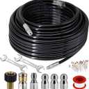 Twinkle Star Sewer Jetter Kit for Pressure Washer -100 ft Hose, 1/4 Inch NPT, Drain Cleaning Hose, Button Nose & Rotating Sewer Jetting Nozzle, Orifice 4.0, 4.5, 5.5, 5800 PSI