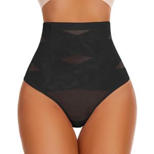 WOWENY Thong Shapewear Tummy Control Underwear For Women Seamless High Waisted Body Shaper Sexy Girdle Panties(Black, XL)