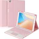 Keyboard Case for iPad 10.2" 7th/8th/9th gen, Compatible with iPad Air3/Pro10.5, Detachable Touchpad BT Keyboard, Magentic Protective Cover with Pencil Holder, Pink