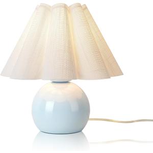 Light Blue Small Touch Control Table Lamp for Bedroom,Blue Bedside Lamps for Nightstand,Cute Mini Small Table Lamps for Small Spaces with Scalloped Shade for Kitchen Counter,Bookshelf,Living Room