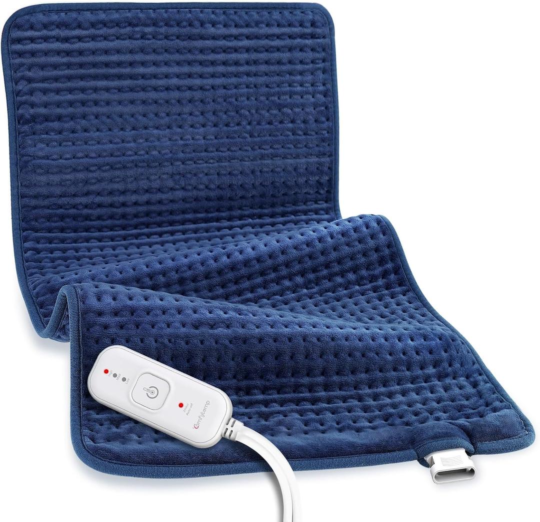 Comfytemp Extra Large Heating Pad for Back & Period, 33''x 17'' King Size, FSA Eligible Items Only List, HSA Approve Electric XL Heated Pad for Shoulder/ Neck/ Knee, Small Lap Blanket, Washable (Blue)