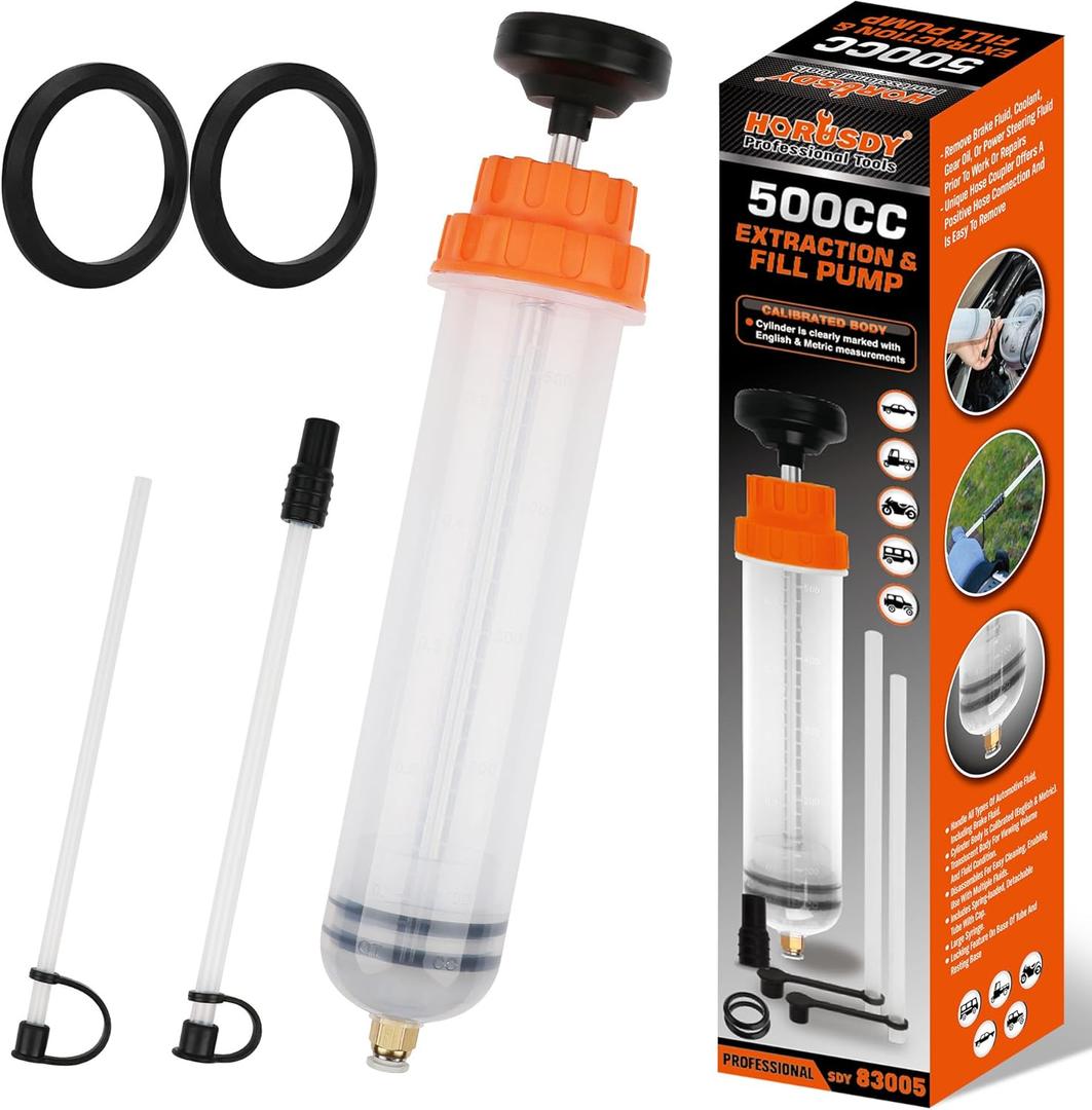 HORUSDY 500CC Fluid Extractor Automotive, Oil Extractor/Oil Syringe, Fluid Syringe Pump Manual Suction Vacuum Fuel Car Transfer