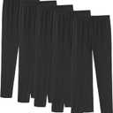 Stretchy Footless Girls' Leggings: Easy Pull-On Warm Tights 4-12 Year Olds Comfortable Heel-Free All-Day (Black/Black/Black/Black/Black/)