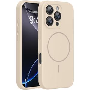 Miracase Magnetic for iPhone 16 Pro Case, [Soft Anti-Scratch Microfiber Lining], Compatible with MagSafe, Liquid Silicone Case Shockproof Drop Protection Phone Case for 16 Pro,Sand
