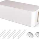 Cable Management Box, Large Cord Organizer Box to Hide Power Strip & Under Desk,TV Computer Wires Cable Organizer Hider Box with Cable Clips&Reusable Cable Ties for Home/Office(White)