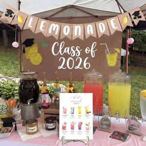 Kathfly 2 Set Graduation Lemonade Bar Decoration Graduation Lemonade Stand Supplies Burlap Banner Wooden Lemon Bar Sign Congrats Grad Party Decor Supplies Grad Centerpieces for Tables 2026 Graduate