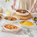 MALACASA Small Casserole Baking Dishes for Oven, Ceramic Oval Baking Dish Sets of 4, 8" x 5" Inch Au Gratin Baking Pans with Handles for Roasting, Lasagna, Pie, Baking Meat & Vegetables, White