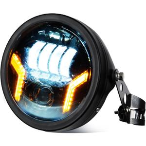 7inch LED Motorcycle Headlight with White DRL Amber Turn Signal Light with Headlight Housing Bucket Mount Brackets Compatible with CB400 CB1300 Vulcan custom XS650 Chopper Cafe Racer Bobbe