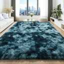 4x6 Area Rugs for Living Room, Tie-Dyed Ultra Soft Fluffy Washable Non-Slip Rug, Plush Shaggy Modern Indoor Carpet for Kids Girls and Boys Dorms Nursery Bedroom Office Home Decor, Peacock Blue