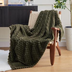 EXQ Home Fleece Throw Blanket for Couch or Bed - 3D Imitation Turtle Shell Jacquard Decorative Blankets - Cozy Soft Fuzzy Flannel Blanket Suitable for All Seasons, (50"60", Dark Green)