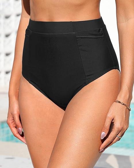 Tempt Me Women High Waisted Bikini Bottoms - Tummy Control Bathing Suit Swim Bottoms, Size L