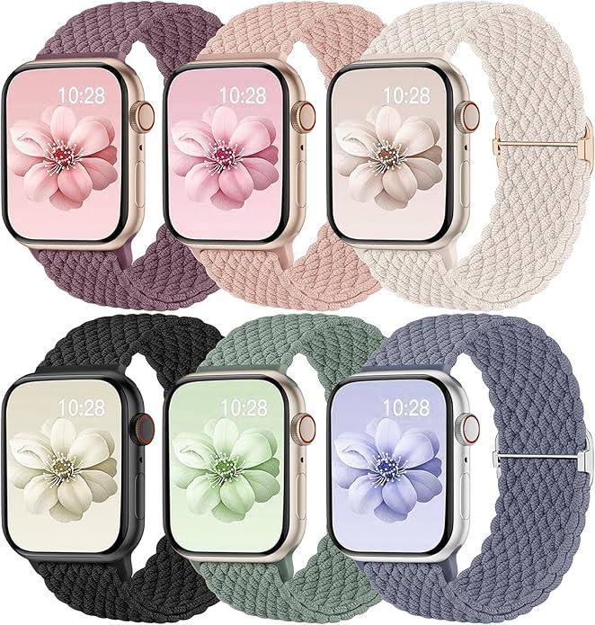 Odbeai Braided Band Compatible with Apple Watch Band 38mm 40mm 41mm 42mm 44mm 45mm 46mm 49mm Women Men, Adjustable Soft Strap Compatible with iWatch Series 10 9 8 7 6 5 4 3 2 1 SE Ultra/Ultra 2, 5. Pack 