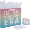 5 x wishinside 13 Large Rainbow Happy Birthday Gift Bag Set with Handles, Greeting Card, Tissue Papers and Stickers for Girls Women Kids Teens, In My Birthday Era Design, 1 Pcs