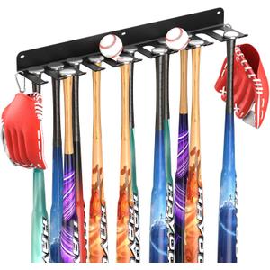 QBA Wall Mount Baseball Bat Holder, Heavy Duty Metal Bat Rack, Holds 22 Bats, Bats Organizer for Dugout Fence Home Garage (Black)