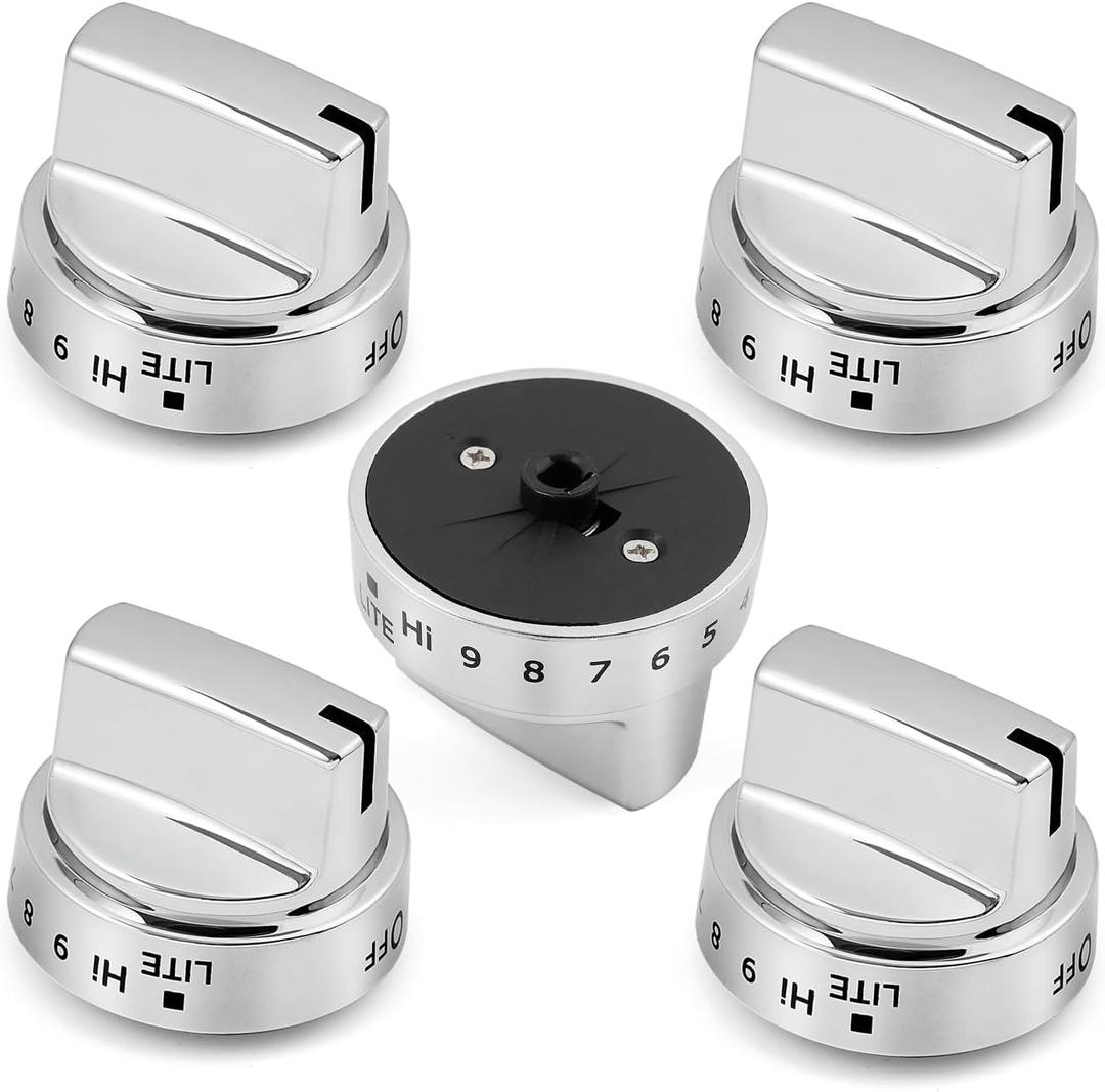 WB03X24818 KIP 5G92 Stove Knobs Cooktop Replacement Parts for GE Range Cooktop Oven Knob Adora JGB700SEJ4SS Gas Stove Top Knob JGB735SP1SS JGB700SEJ1SS Surface Burner Control Knobs 5 Pcs