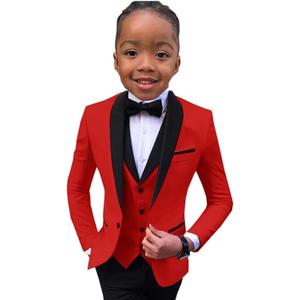 Boys Suit Wedding Tuxedo 3 Piece Shawl Collar Jacket Pants Vest Child Formal Blazer Set Slim Fit Outfit (6, Red)