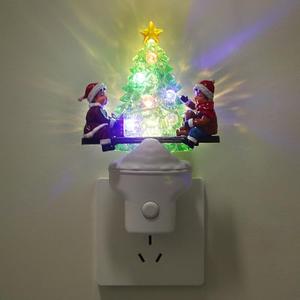 Christmas Night Lights Plug into Wall Christmas Tree Nightlights with USB/Outlet Options, Xmas Tree Night Lights Decorative for Bedroom Living Room Kitchen Nursery Holiday Decorations Gifts (Seesaw)