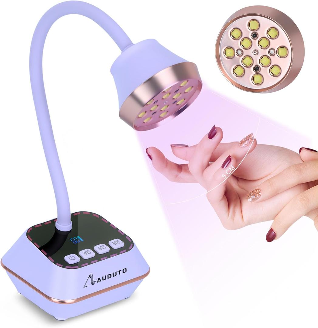UV LED Nail Lamp for Gel Nails Polish, Flash Cure 36W Rechargeable Cordless Gooseneck Mini Nails Light, Quick Dryer with Timers Smart Sensor Ambient Lighting, Home DIY & Professional