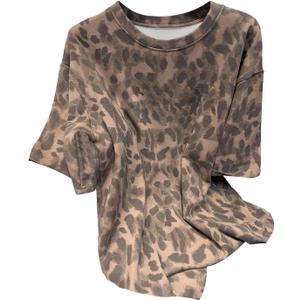 SOLY HUX Women's Plus Size Leopard Top Short Sleeve Crewneck Tee Shirts Vintage Streetwear (3X-Large Plus)
