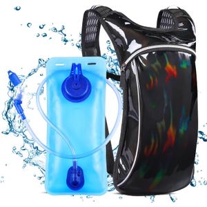 Rave Hydration Pack, Hydration Backpack with 2L Hydration Bladder, Festival Essential Water Backpack for Hiking, Running, Cycling, and Music Festivals (Black)
