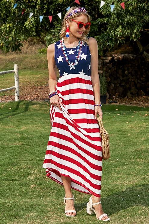 For G and PL Women's American Flag July 4th Maxi Tank Dress S
