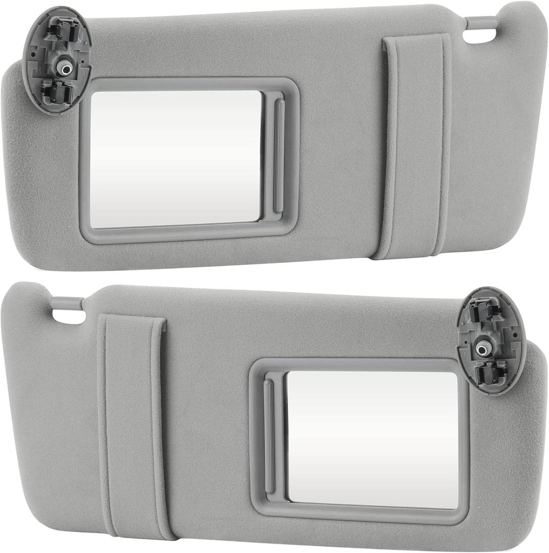 Gray Driver Left + Passenger Right Side Sun Visor Replacement Compatible with 2007 2008 2009 2010 2011 Toyota Camry Without Sunroof Replace 74310-06750-E0, 74320-06780-B0 (Grey)