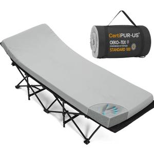 CYMULA Camping Cot Mattress 2in Memory Foam Sleeping Pad,Soft Warm Non-Slip Camping Mattress Topper with Retaining for Adults,Portable Roll up Pad for Travel(75 x30)only Mattress (Grey)
