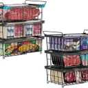 iSPECLE Chest Freezer Organizer Bins - Fit 10 to 20 Cu.FT Deep Freezer, 6 Pack Large Expandable Stackable Bins Sort Frozen Food Easy to Get Food from Bottom, Better Ventilation, Black