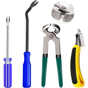 4Pcs Upholstery Staple Remover Tool Set Including 7inch End Cutting Plier,V Tip Tack Puller,U Tip Tack Puller,Staple Remover,Nail Puller Carpet Remover for Furniture Floor Photo Frame