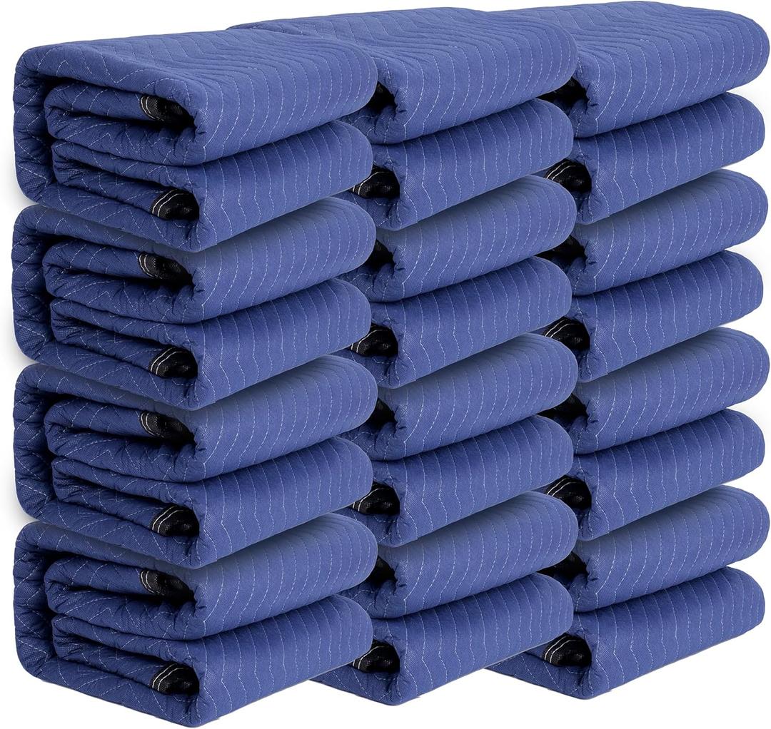 Packing & Moving Blanket - 80" x 72" 40 lb/dz - Professional Quilted Shipping Thick Furniture Pad (Blue 12 Pack)