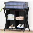 Luggage Rack with storage, Guest Room Folding Suitcase Stands, Holds up to 120 lb, Space Saving Suitcase Holders for guest room, Bedroom Hotel, Black