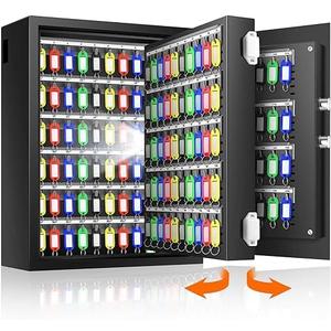 Nebakne 200 Keys Fireproof Key Safe with Hook Plates and Key Tags, Anti-Theft Key Lock Box Wall Mount with Combination Lock, Heavy Duty Key Box Key Cabinet Key Organizer for Home Office Garage