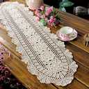 Cotton Handmade Crochet lace Table Runners Oval Tablecloth Doilies Doily Table Dresser Scarf Dcor,12x35Inch,Beige
