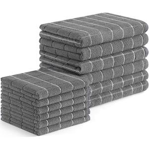 Homaxy Microfiber Kitchen Towels and Dishcloths Set, 12 Pack Soft and Absorbent Dish Hand Towels Bulk, 28 x 16 Inch & 12 x 12 Inch Quick Drying Rags for Washing Dishes, Grey