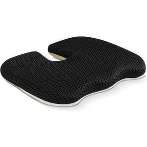 Gooo&Ma Air Fiber Seat Cushion for Office Chair, Breathable U-Shape Tailbone Relief Cushion for Desk Chair, Washable Ergonomic Chair Pad for Driving & Gaming, Cooling Mesh Back Support(Black) (13.8*17.7)