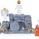 MEETYAMOR Religious Easter Decorations for Home, 8 PCS Resin Jesus Resurrection Scene Set with Empty Tomb for Christian Easter Decor, He is Risen Nativity Scene for Tabletop Mantel Tray Shelf Church