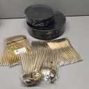 I00000 150Pcs Black Plastic Plates,New Year Plates,Heavy Duty Black plates for 30 Guests,Plastic Dinnerware Set Include 30 Dinner Plate,30 Dessert Plate,90 Gold Cutlery Set for Party