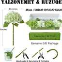 YalzoneMet Hydrangea Artificial Flower Natural Lifelike Real 21 inch Latex Long Stem 2 Light Green+2 Dark Green Hydrangea Flower Bouquets for Home Party Outdoor Wedding Table Centerpiec Decor