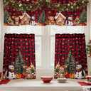 3 Pieces Christmas Kitchen Curtains Set, Plaid & Snowflake & Holly Xmas Curtains for Kitchen - Light Filtering, Easy Install Red Valances for Christmas Window Decor