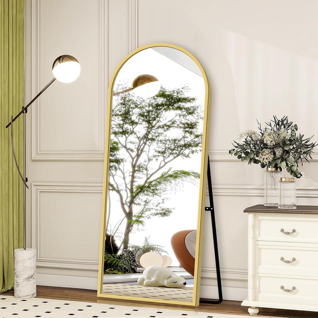 Full Length Mirror with Stand - 57" x 20" Arched Full Body Mirror with Aluminum Alloy Frame, Wall-Mounted/Leaning Against Wall/Standing Floor Mirror for Bedroom, Living Room, and Entryway
