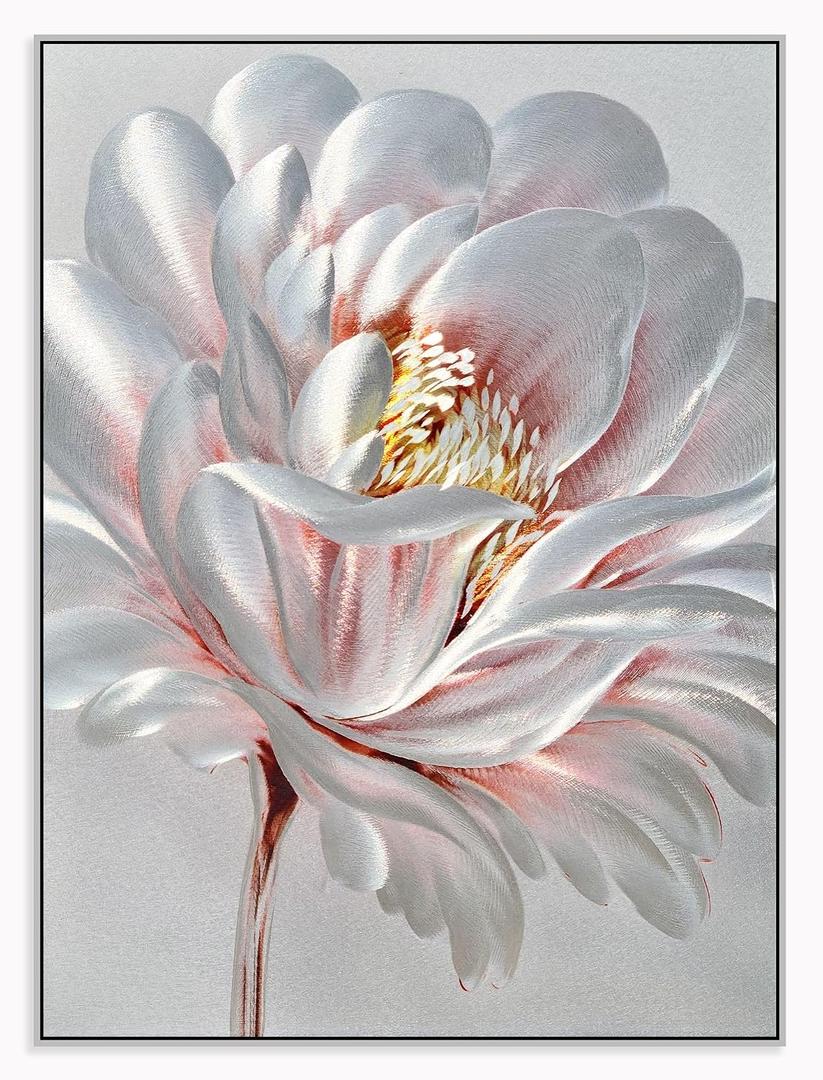 SYGALLERIER Abstract Silver Metal Wall Arts Hand Crafted 3D Floral Aluminum Artwork Modern Sculpture Contemporary Metallic Pictures Framed for Living Room Bedroom Bathroom Decor, 16"L x 12"W