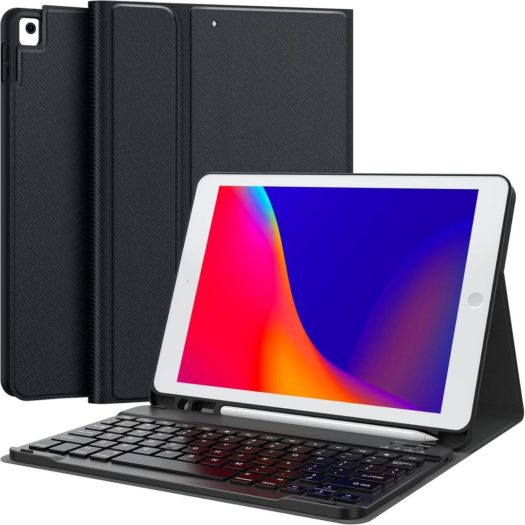 CHESONA Keyboard Case for iPad 9th Generation 2021 10.2 Inch, Detachable Wireless with Pencil Holder Stand Folio Keyboard Cover for iPad 9th Gen/8th Gen/7th Gen 10.2" (Black) (9th/8th/7th -Black)