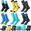 2 x Jspupifip 3/6 Pairs Funny Fishing Socks for Men, Novelty Cotton Crew Sock