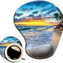 DOOKE Ergonomic Mouse Pad with Wrist Support and Coaster,Mouse Pads with Non-Slip PU Base for Home Office Working Studying Easy Typing & Pain Relief Natural Beach