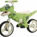 Dinosaur-Themed Toddler Balance Bike Toys for 2-7 Year Old Girls & Boys - Music & Lighting Effects, No-Pedal Training Bike, Best Gifts for Kids with Carbon Steel Frame & Adjustable Handlebar (Green)